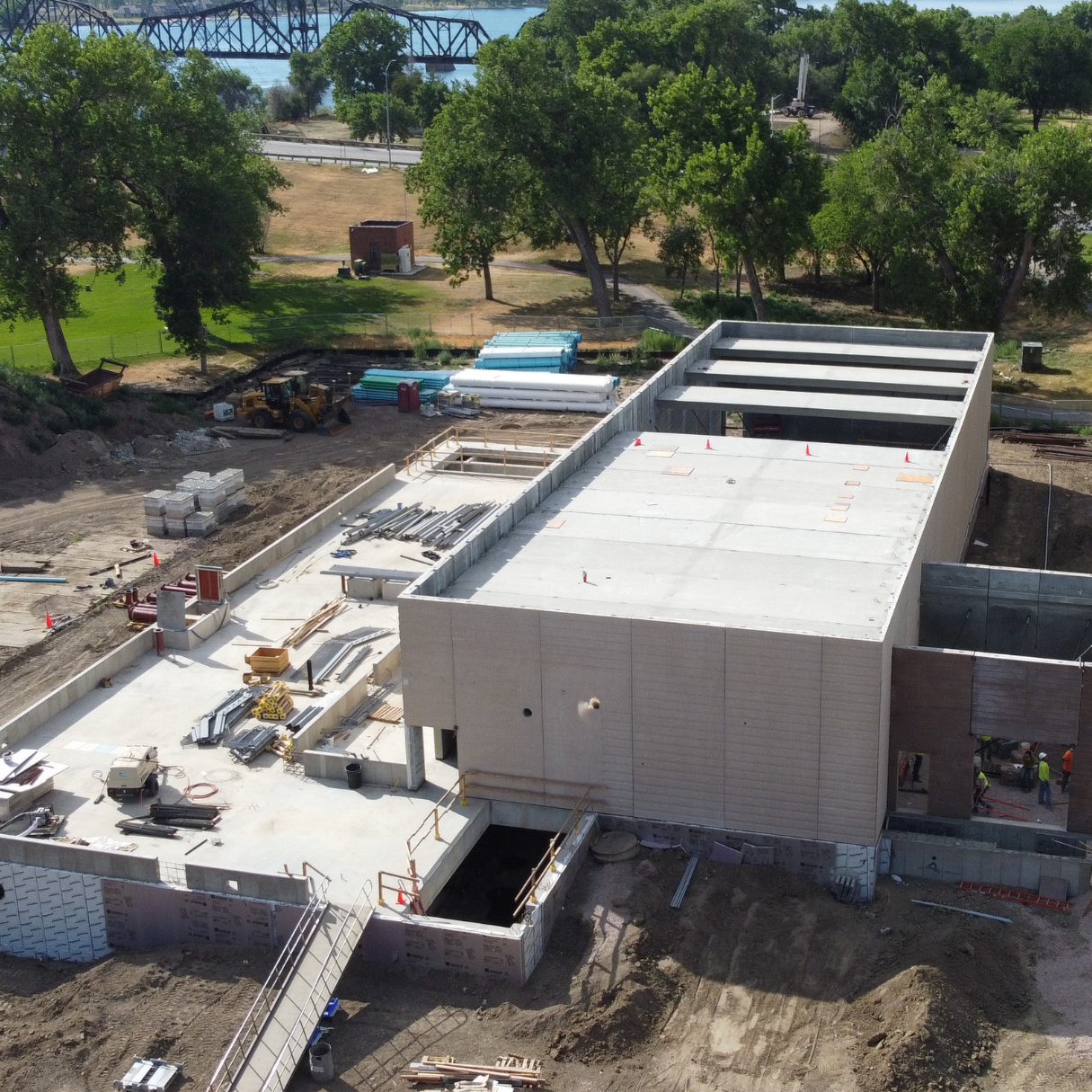 Precast concrete wall and roof construction in water treatment facility