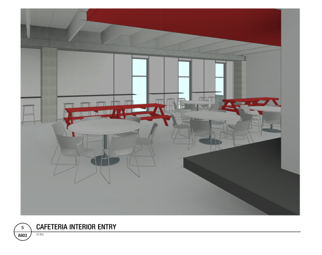 Gage Brothers interior cafeteria entry rendering