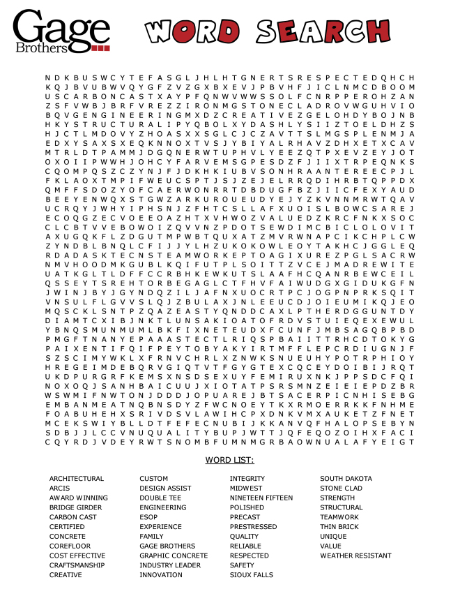 Gage Brothers Word Search